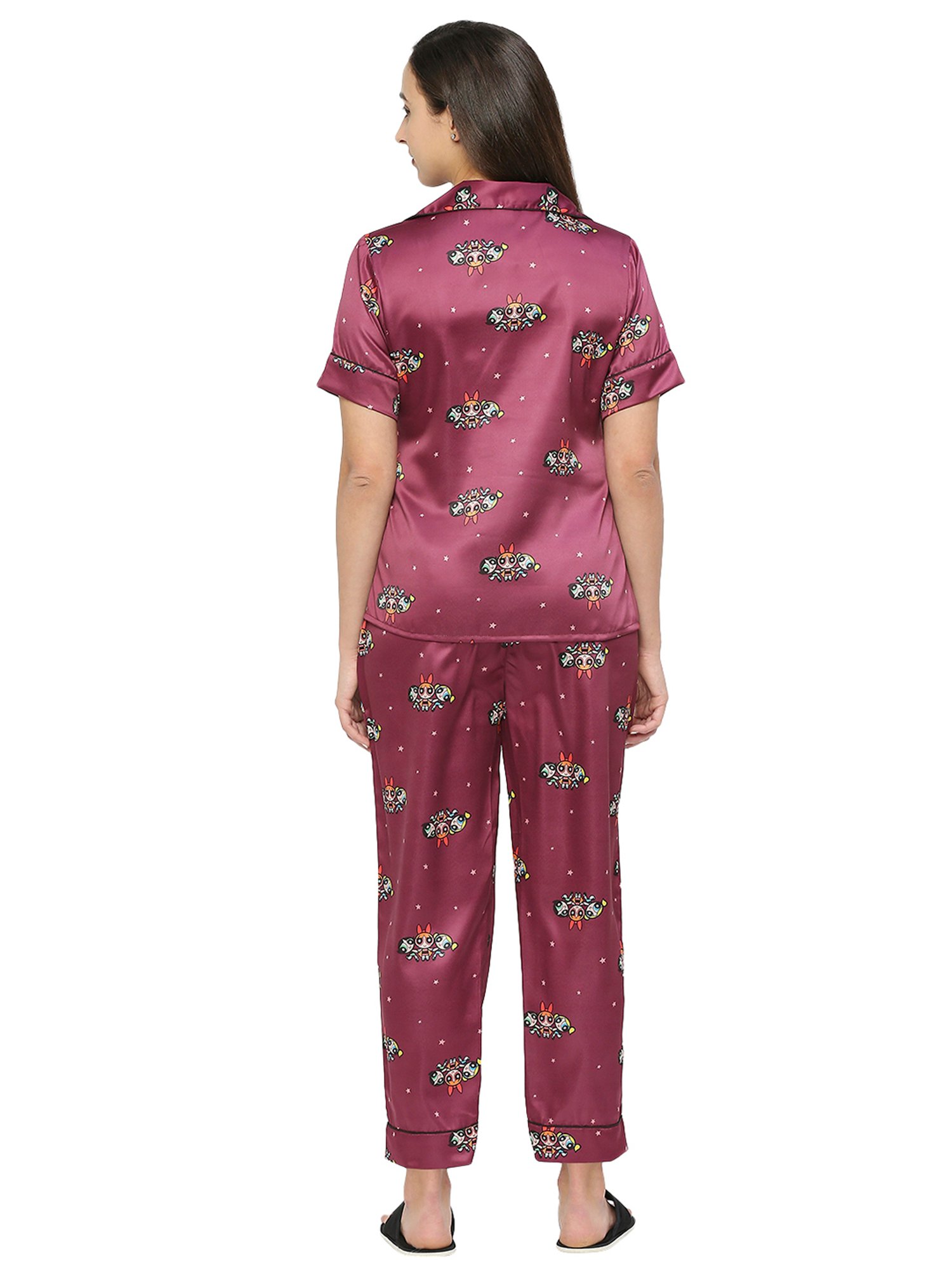 Smarty Pants Maroon Satin Print Shirt With Pyjamas