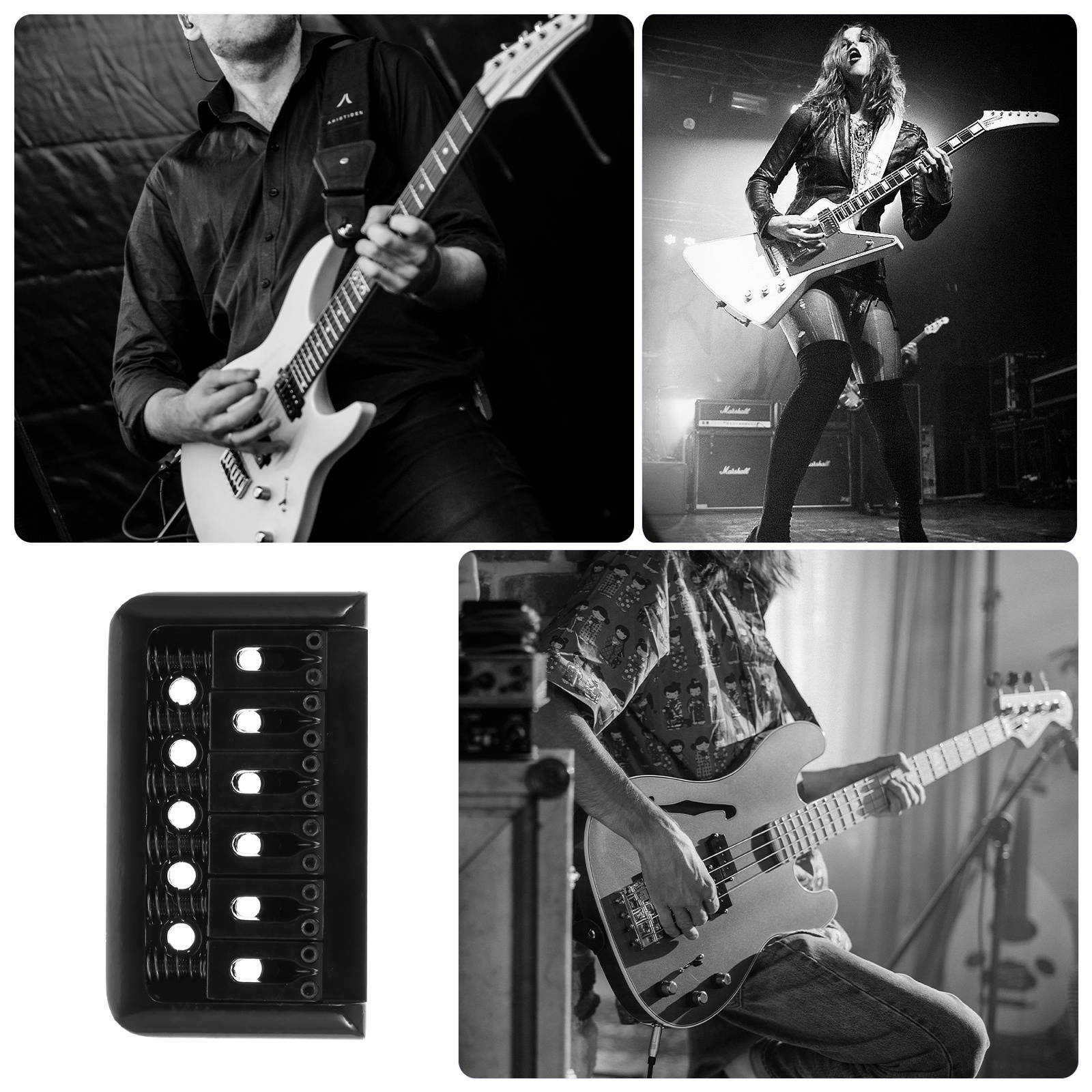 1 Set 6 String Guitar Fixed Bridge Hardtail Bridges Replacement Part (Black)