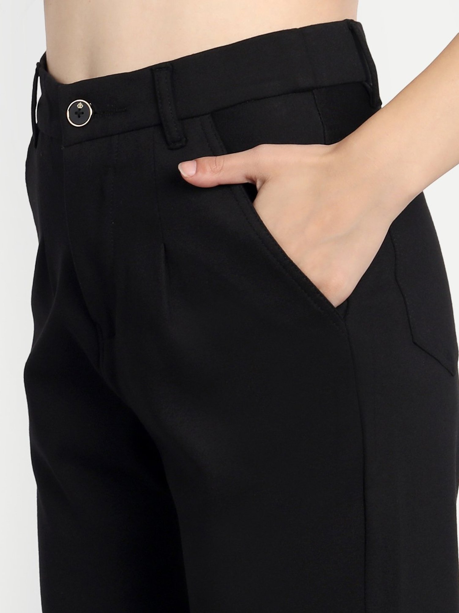 Broadstar Black Relaxed Fit High Rise Stretchable Trousers