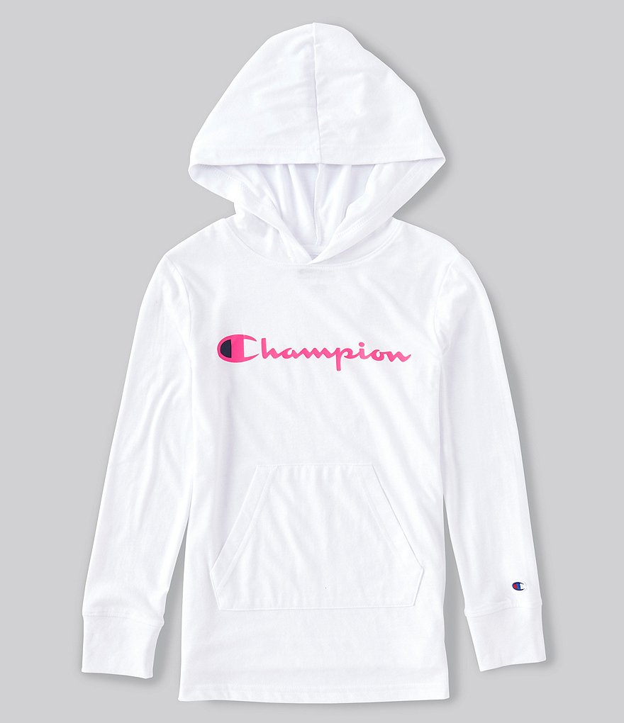 Champion Big Girls 7-16 Long-Sleeve Script Logo Hooded Tee