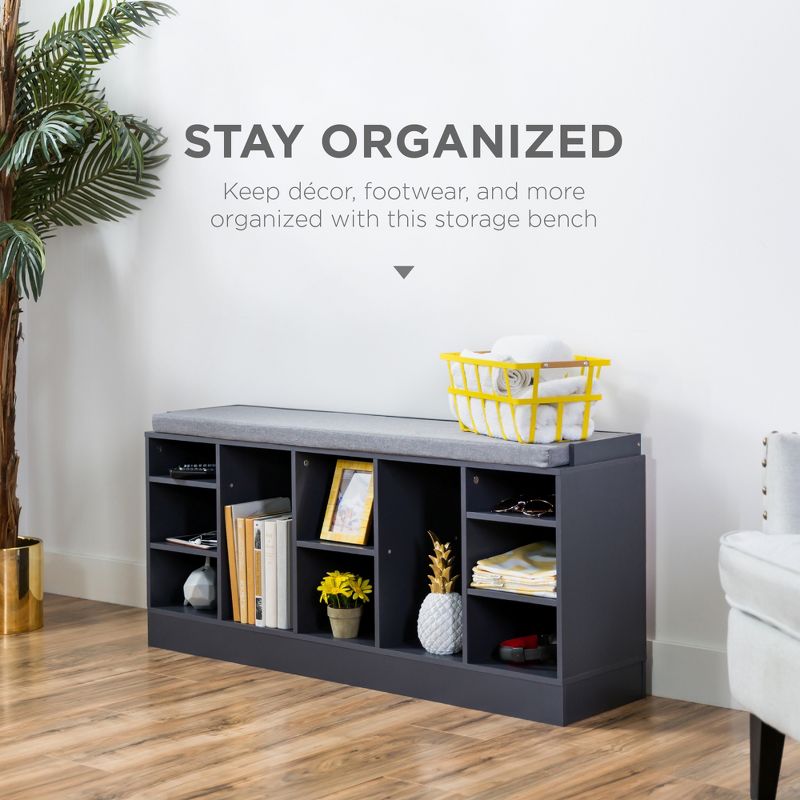 Best Choice Products 46in Shoe Storage Organization Rack Bench for Entryway, Bedroom w/ Padded Seat, 10 Cubbies - Gray