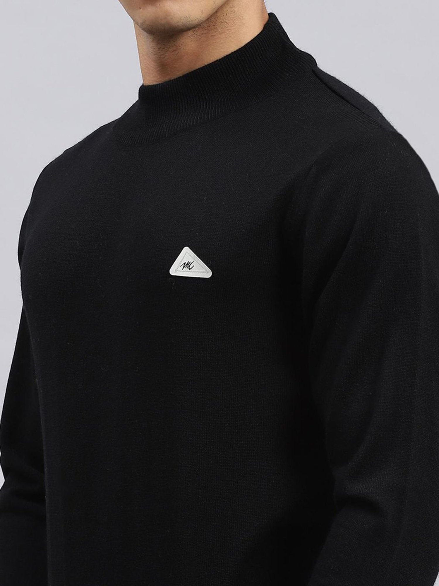 Monte Carlo Black Wool Blend Regular Fit Solid Pullover