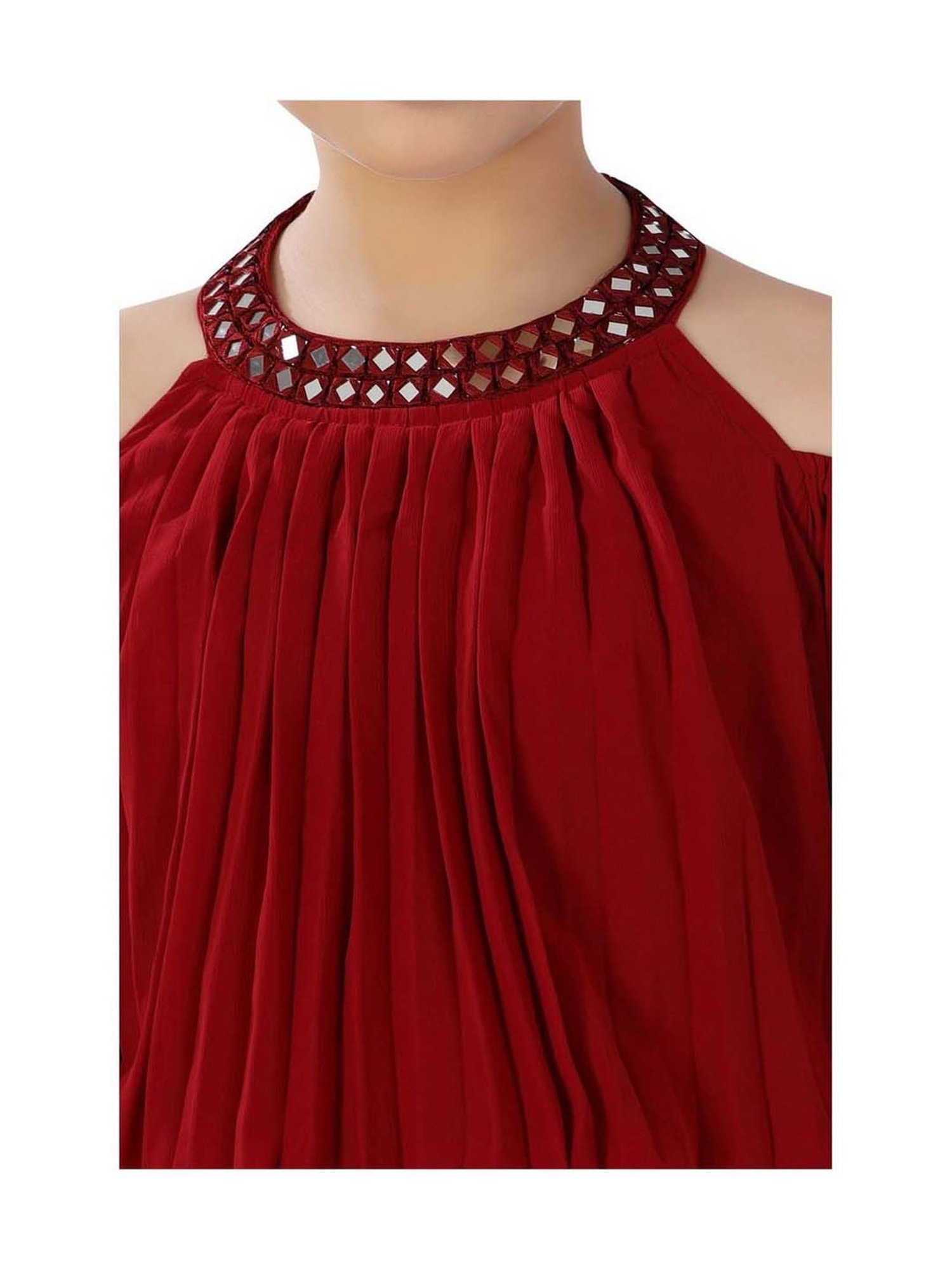 poplins Kids Maroon Cotton Regular Fit Jumpsuit