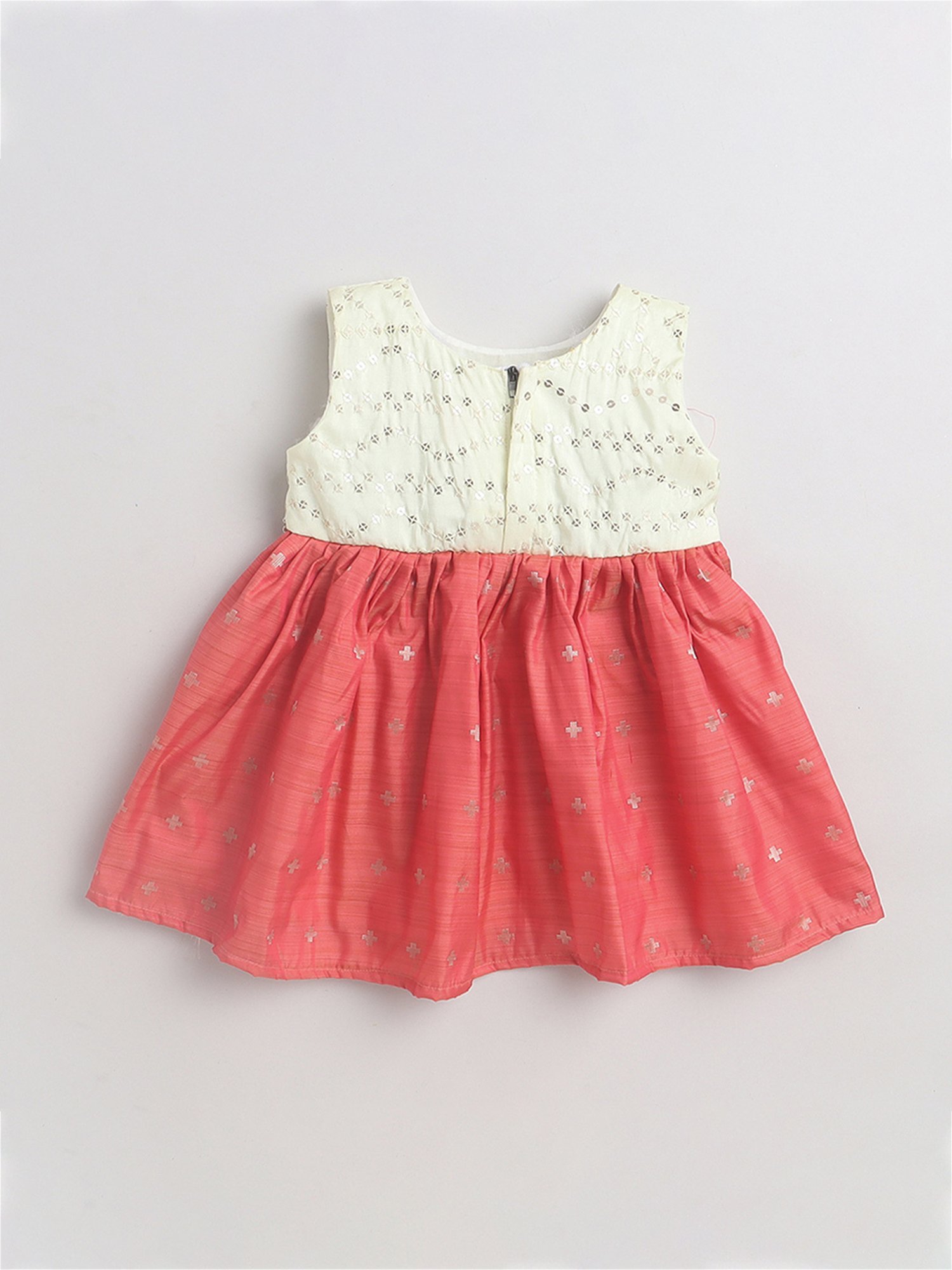 Many Frocks Kids Cream & Peach Embellished Dress
