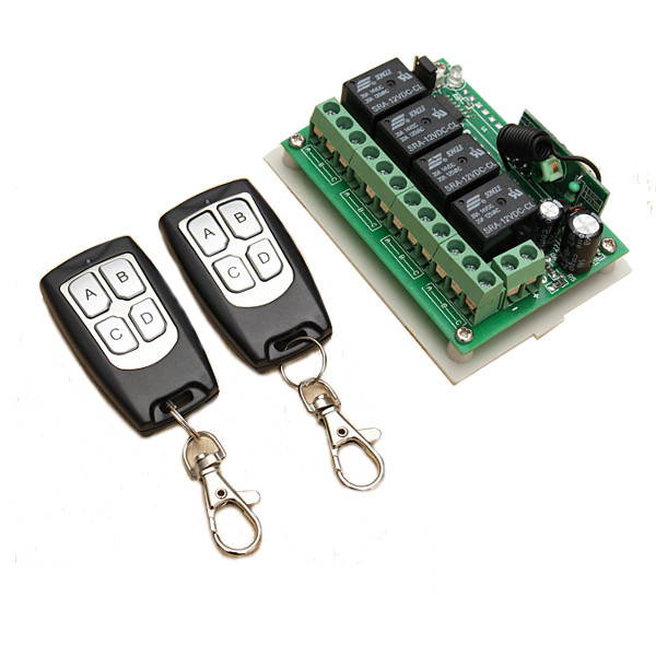 4CH 200M Wireless Remote Control Relay Switch Receiver + 2 Transceiver 4 Channel 12V DC for Smart Home
