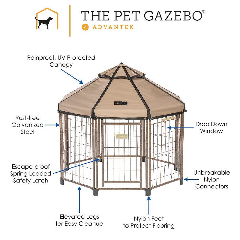 Advantek 23220E Pet Gazebo Portable Easy Setup Outdoor 4 Foot Wide Metal Dog Kennel Playpen Enclosure and Protective Weatherproof Umbrella Roof Awning