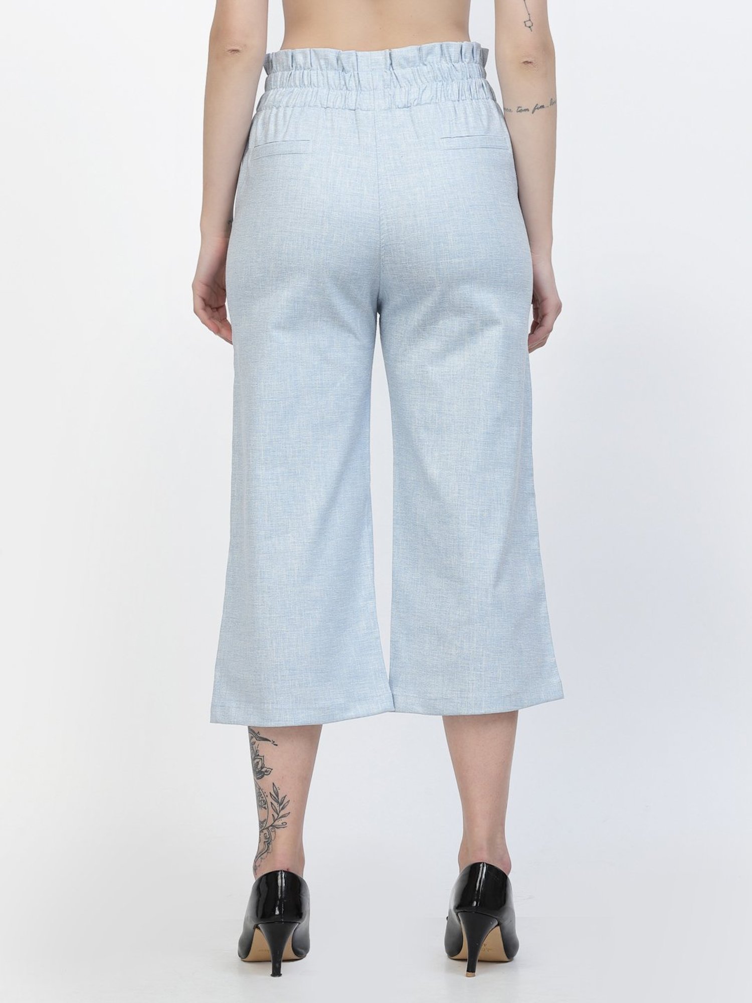 Westwood Sky Blue Relaxed Fit Mid Rise Crop Pants