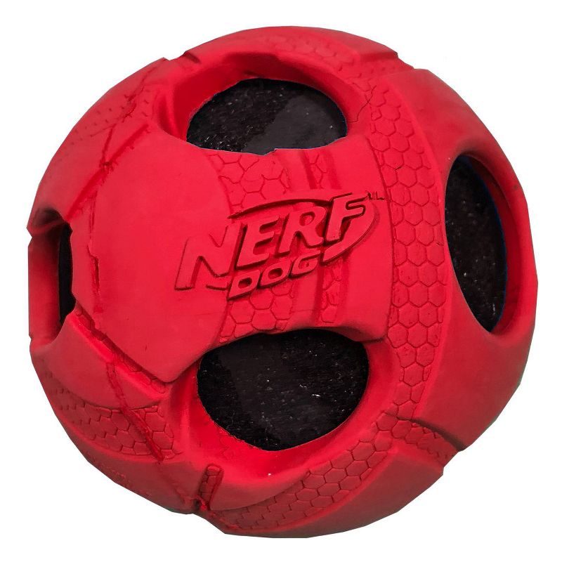 NERF Bash Rubber Wrapped Tennis Ball Dog Toy - Red - 3"