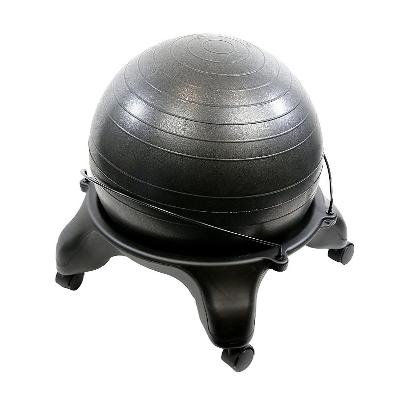 CanDo 30-1796 Backless 22 Inch Plastic Exercise Ball Stool with 4 Locking Caster Wheels for Home Office or Gym, Black