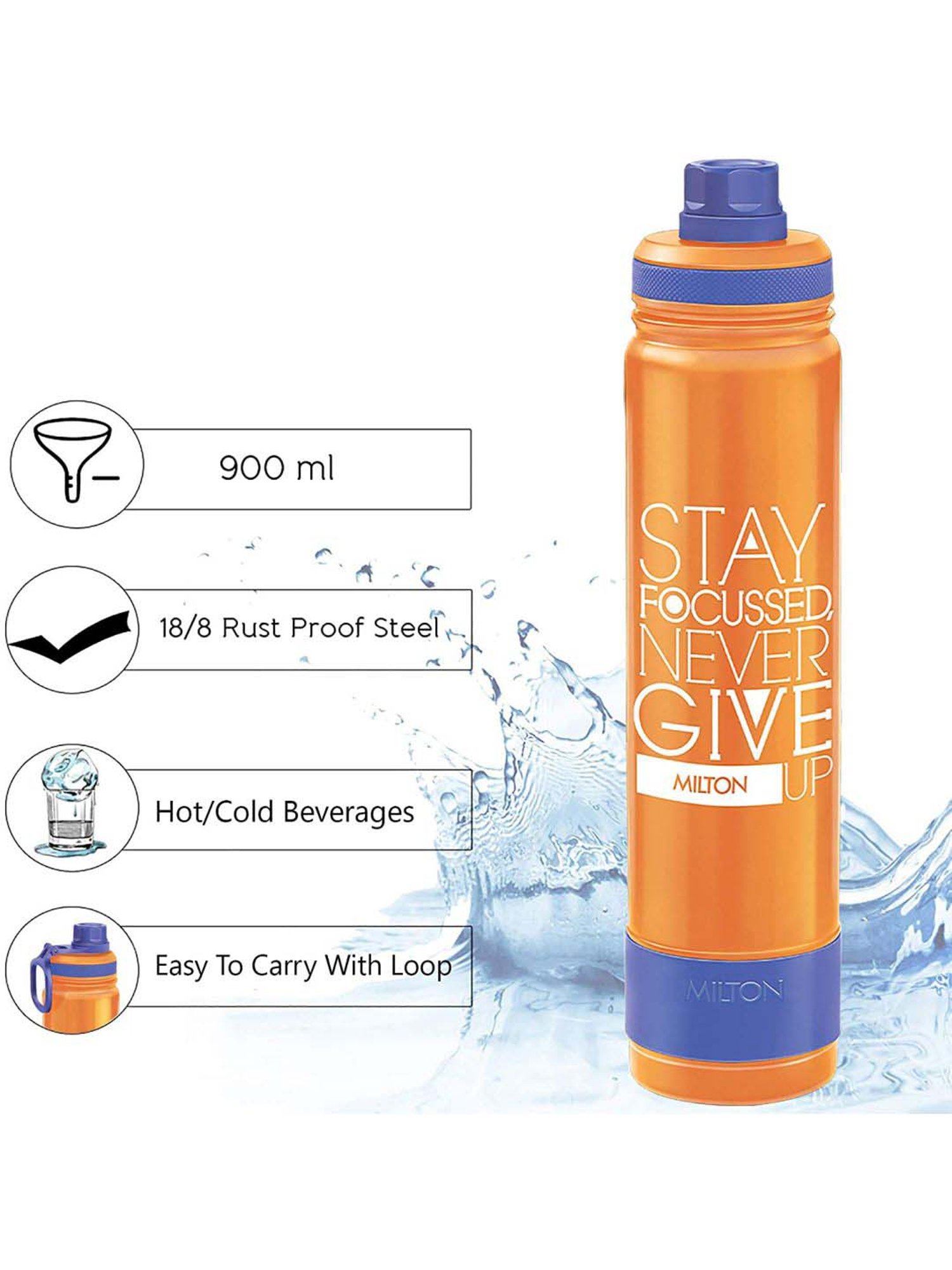 Milton Astir Orange Stainless Steel Insulated Water Bottle (920 ml) - Set of 1