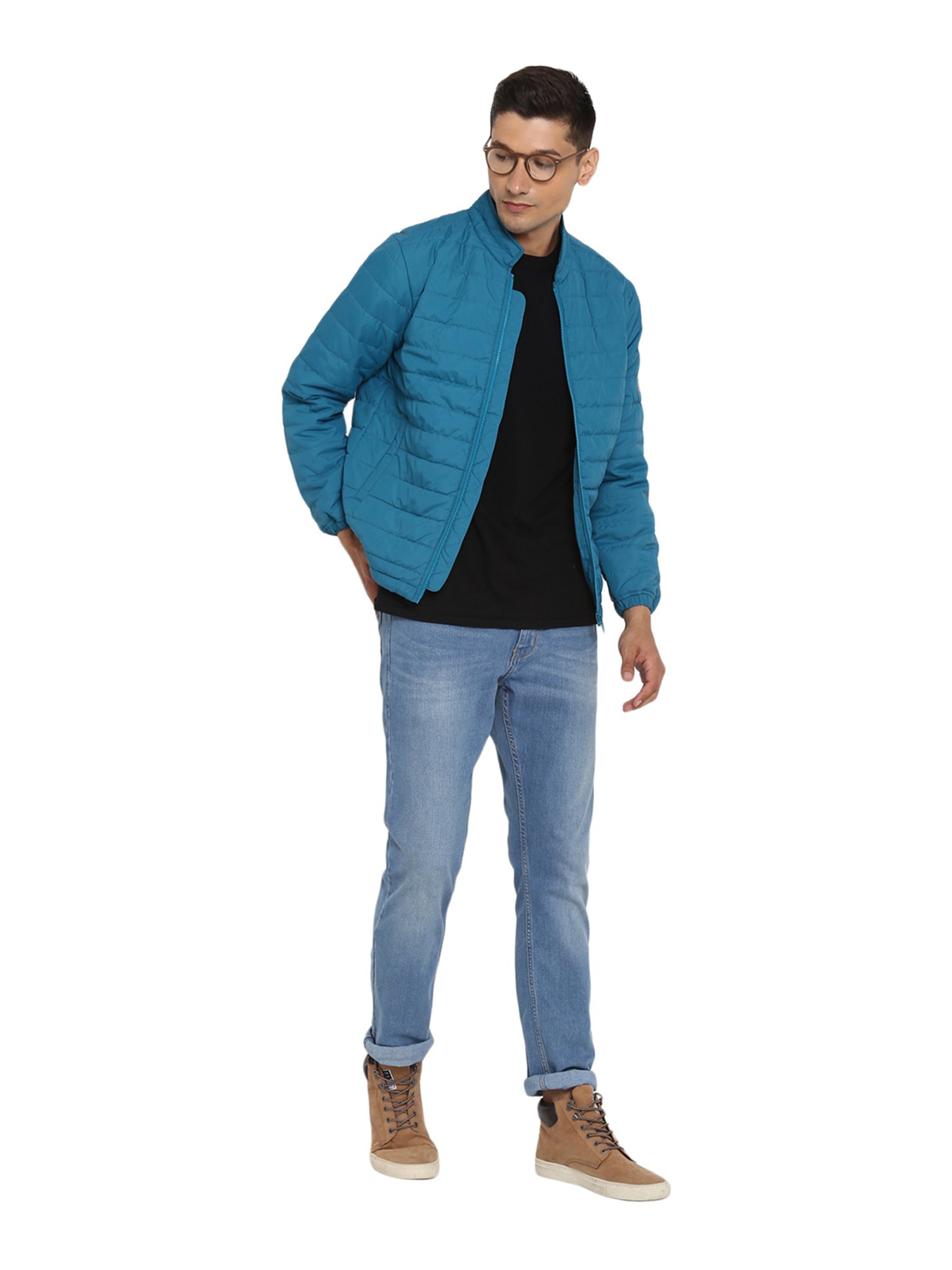 Red Chief Sky Blue Full Sleeves Mock Collar Jacket