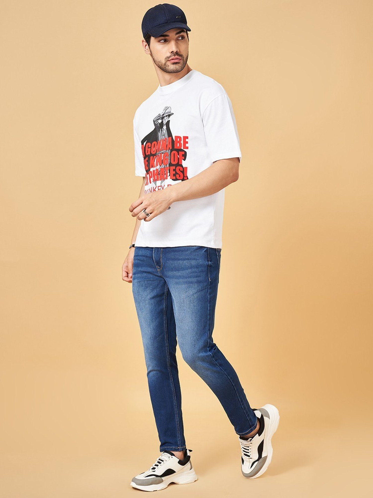 Sf Jeans By Pantaloons Bright White Cotton Regular Fit Printed T-Shirt