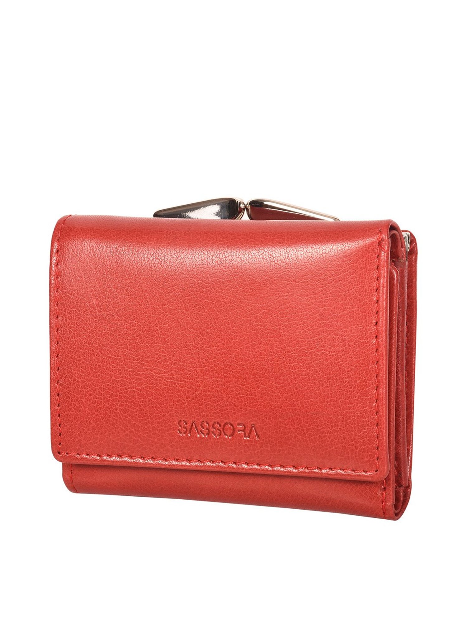 SASSORA Red Textured Rfid Tri-Fold Wallet for Women