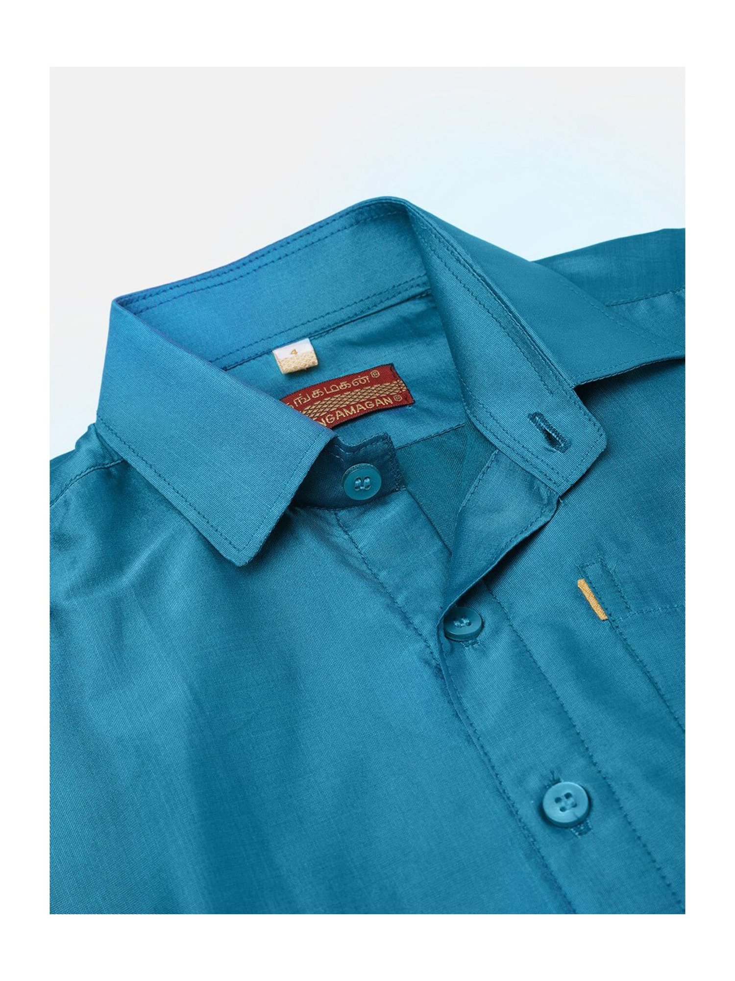 THANGAMAGAN Kids Sky Blue & Cream Solid  Shirt,  Dhoti,  Towel With  Freebies Set