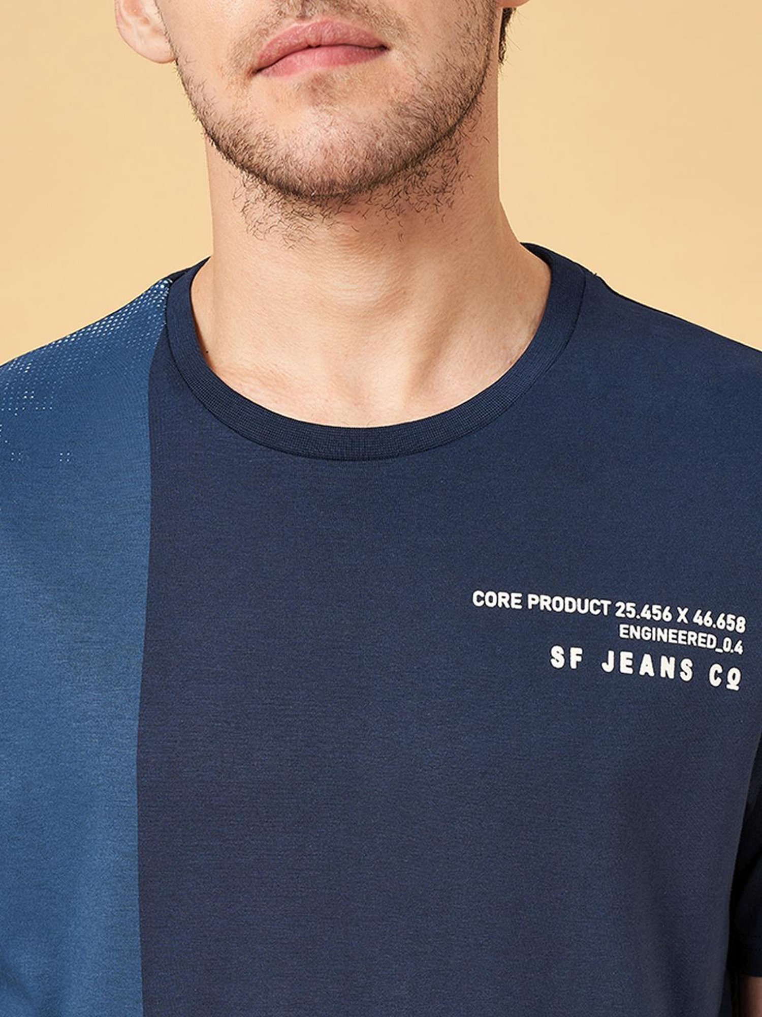 SF Jeans by Pantaloons Dress Blues Cotton Slim Fit Printed T-Shirt