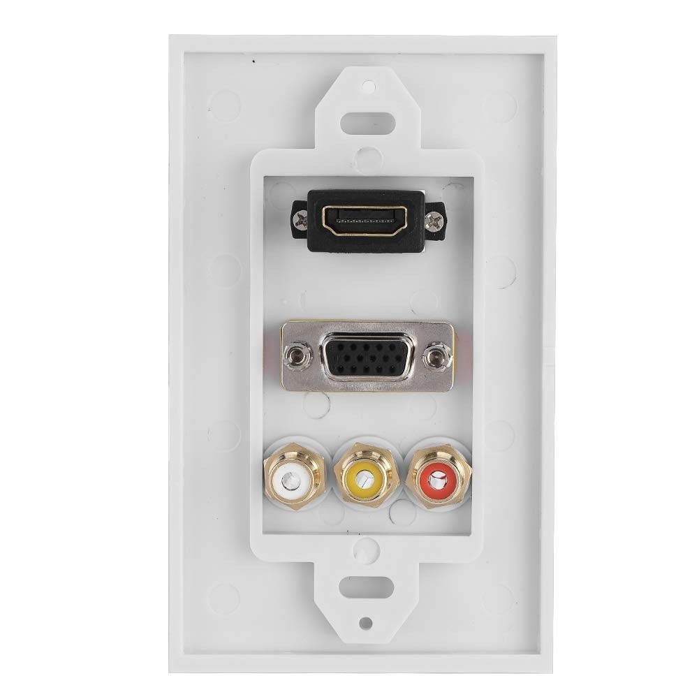 SOONHUA 3- in- 1 Multi- Level Protection Multimedia Wall Socket, Solid and Durable HDMI- Compatible VGA RCA Ports Multimedia Panel