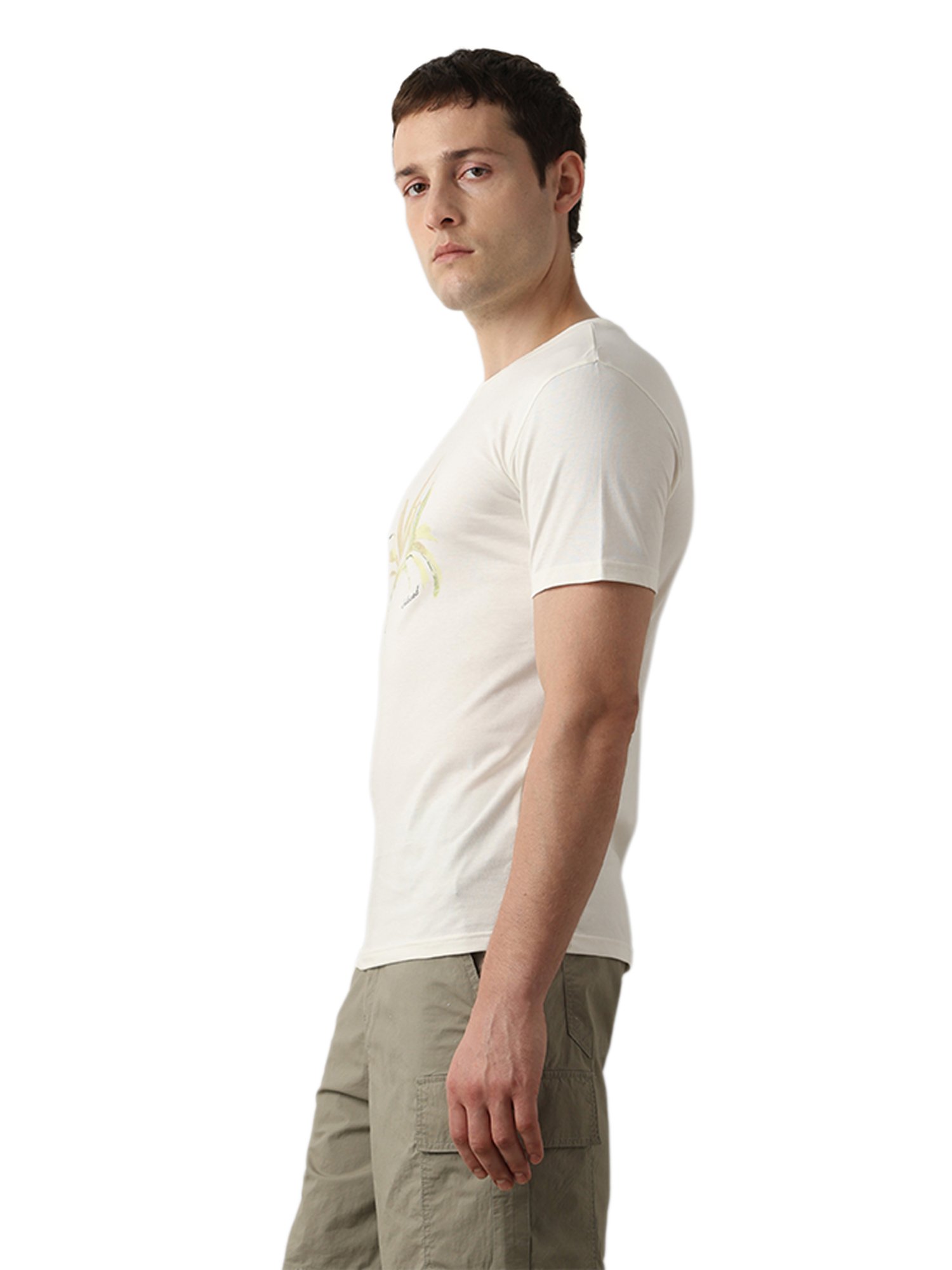 SELECTED HOMME Off White Slim Fit Printed Crew T-Shirt