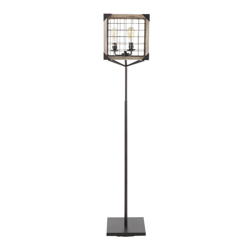 Orleans Industrial Floor Lamp with Metal and Wooden Wire Crate Shade Black (Includes LED Light Bulb) - LumiSource