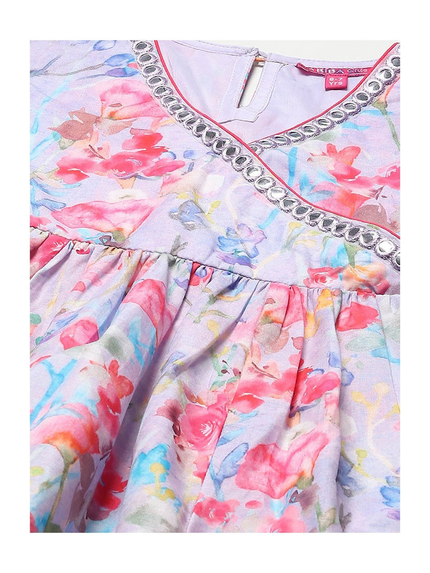 BIBA Girls Purple Floral Print Kurta with Pants