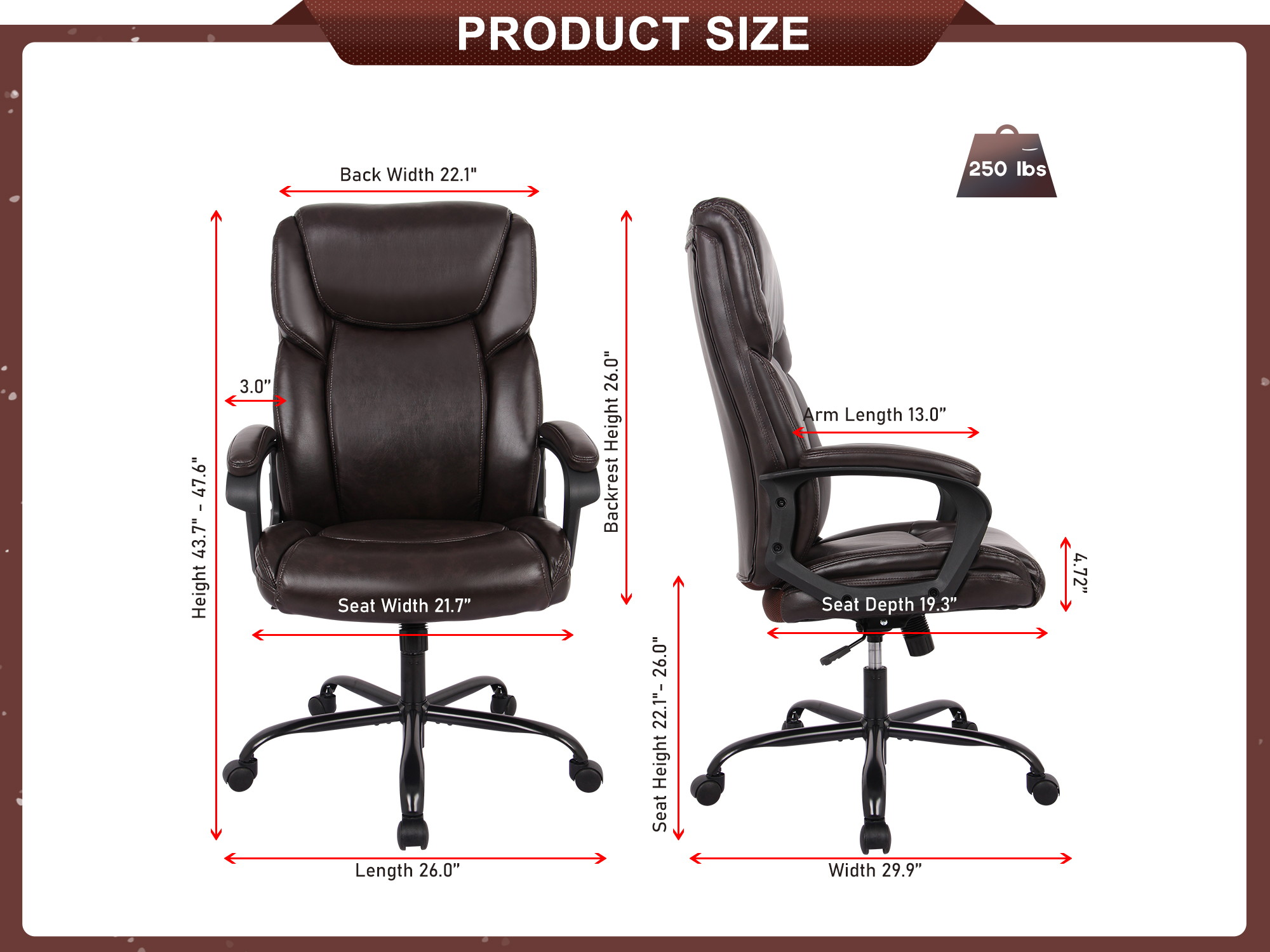 RIMIKING Office Chair - Executive Computer Task Desk Chair, PU Leather Reclining Adjustable Seat Height Swivel Ergonomic Design for Lumbar Support