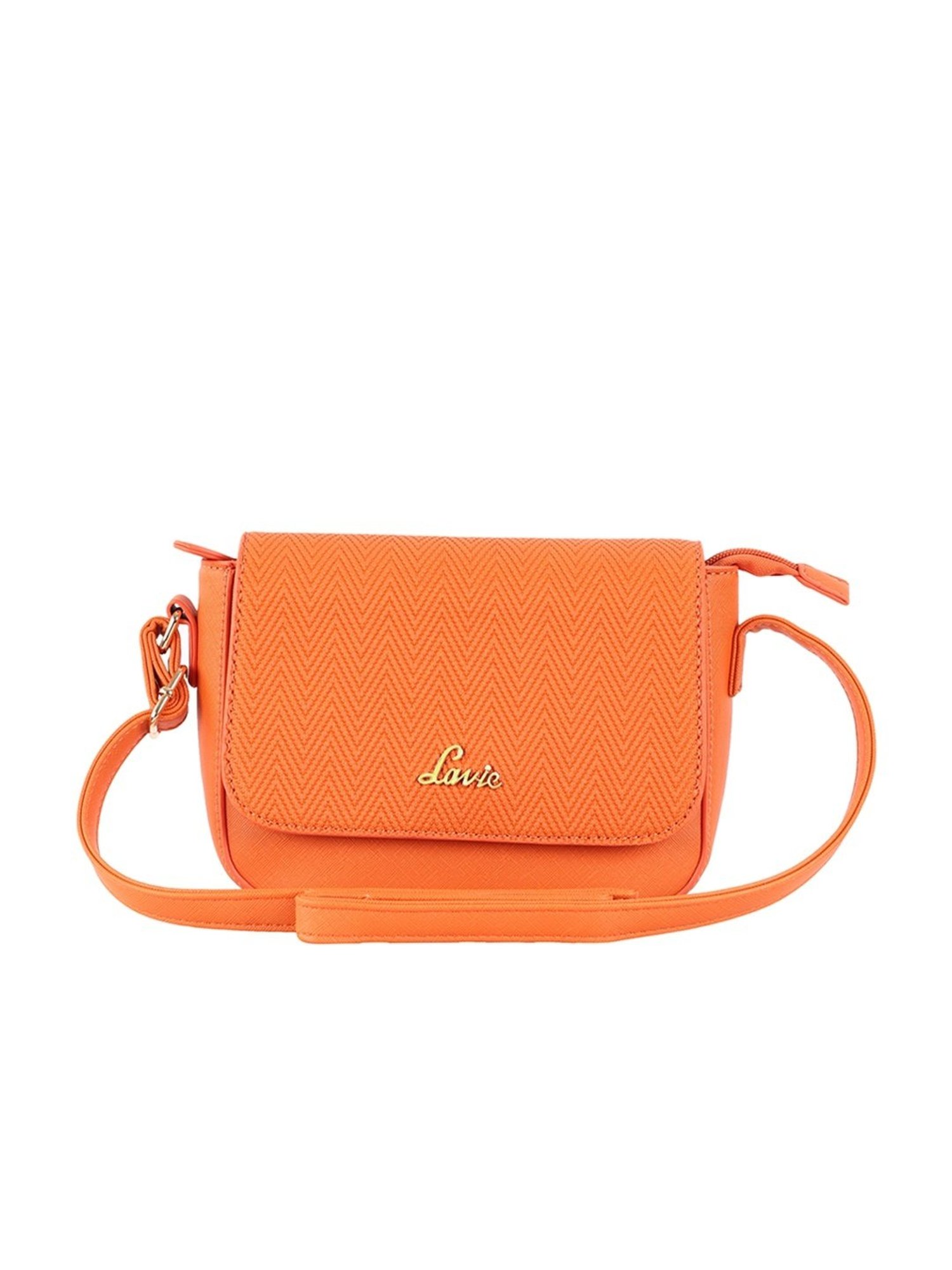 Lavie Orange Polyester Textured Sling Handbag
