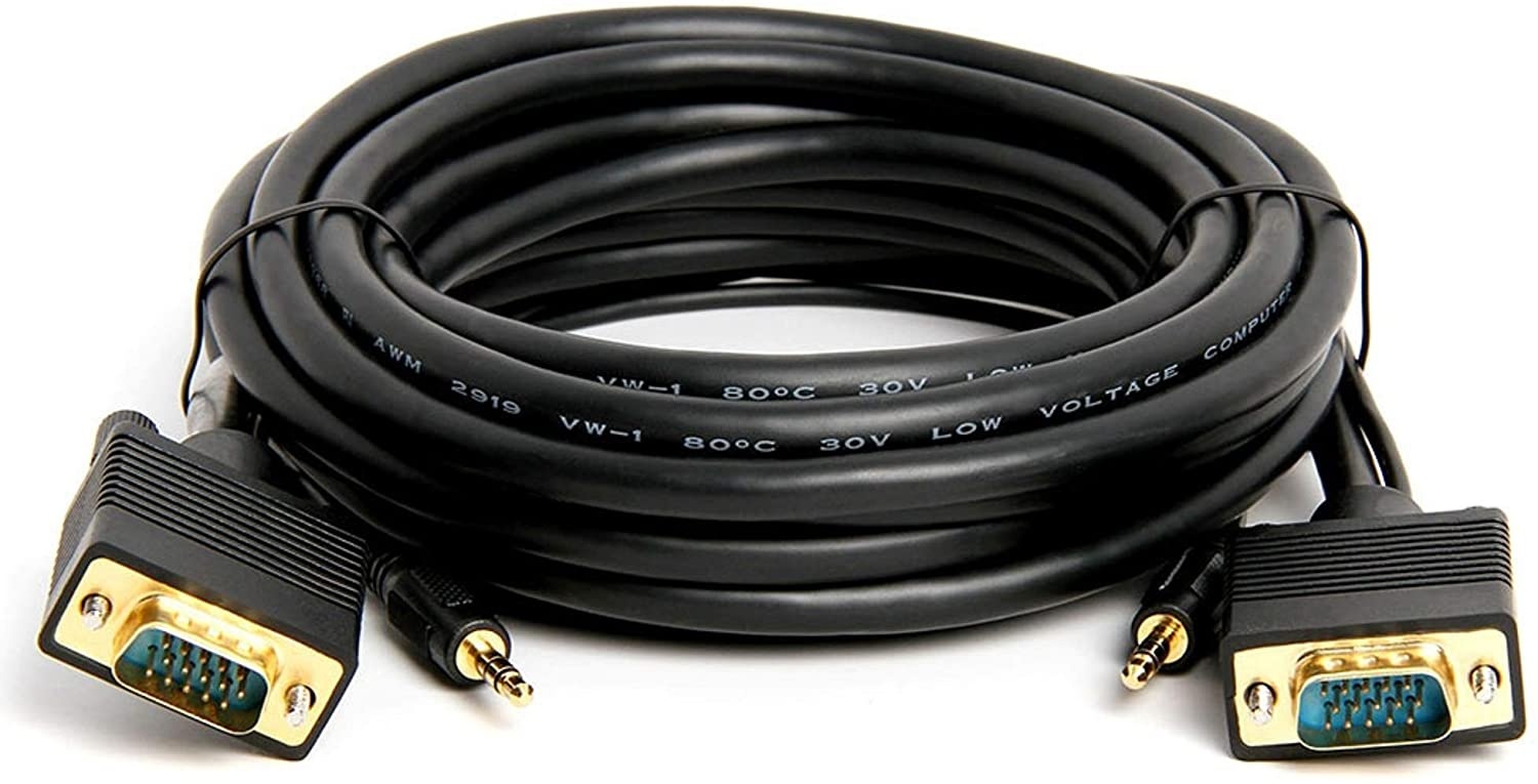 VGA SVGA Monitor Cable with Audio 3 Feet (0.9 Meters) HD15 (Male to Male) with 3.5mm Stereo Audio Monitor Cable 3ft (0.9M) (5 Pack)