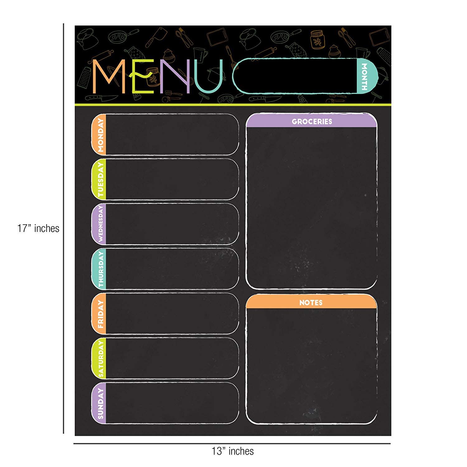 Best EXTRA LARGE 13 x 17 -inch Dry Erase or Wet Erase Laminated Magnetic Dry Erase Menu And Groceries Planner - Perfect for Refrigerators Keep a Weekly Meal Plan & Grocery List Blue & White