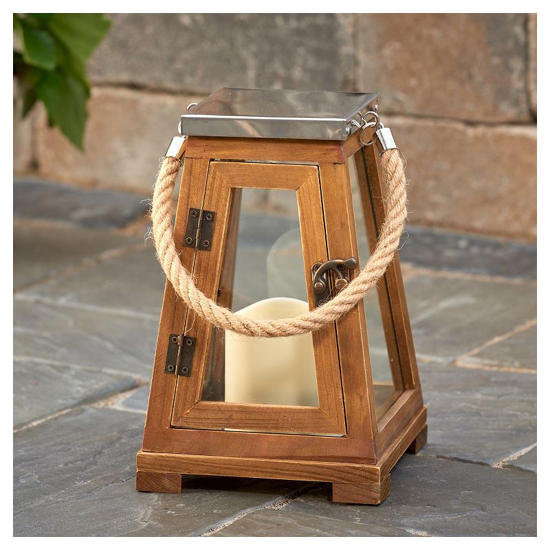 Smart Living Newport 9" LED Candle Outdoor Lantern - Natural Wood