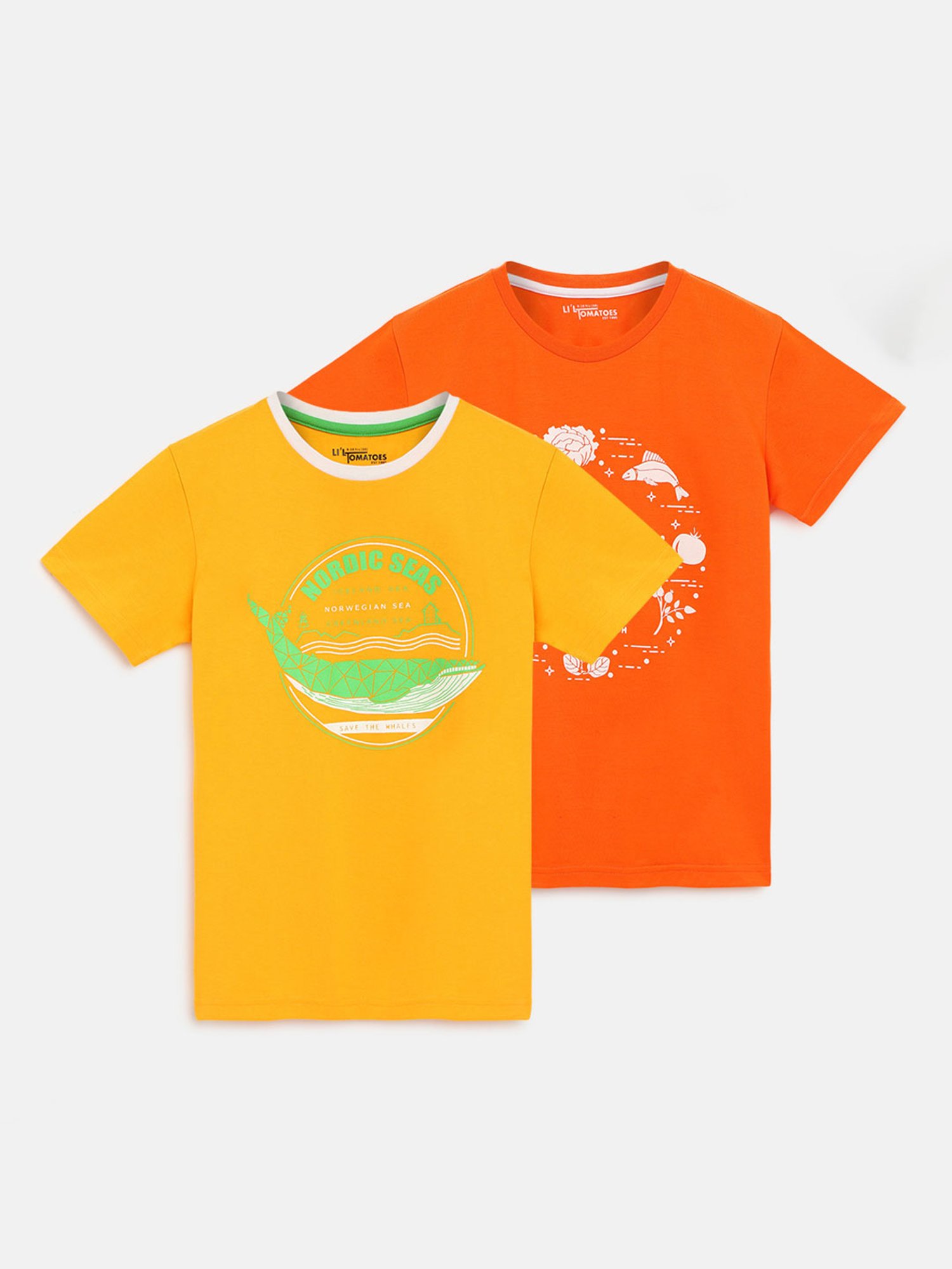 Li'l Tomatoes Kids Yellow & Orange Printed T-Shirt (Pack Of 2)