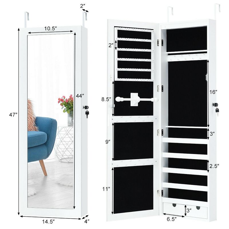 Costway Wall Mounted Mirrored Jewelry Cabinet Organizer LED Lights