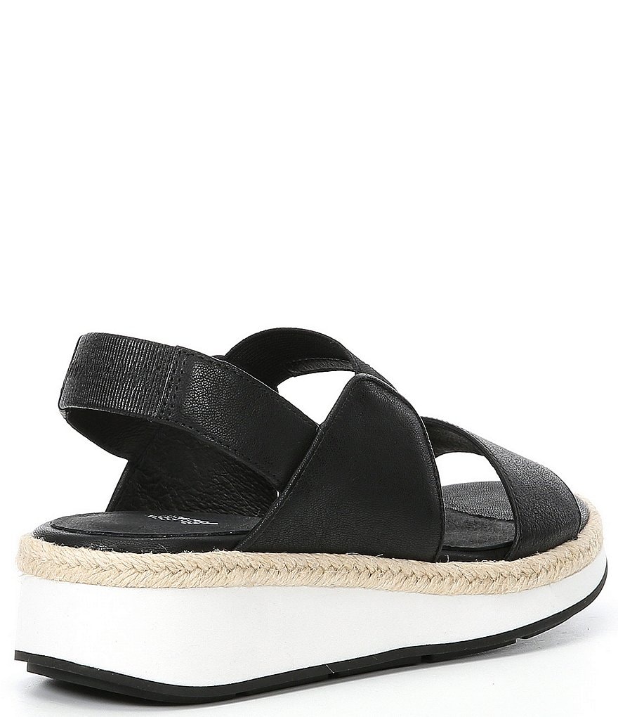 Eileen Fisher Dash Leather Elastic Platform Wedge Sandals