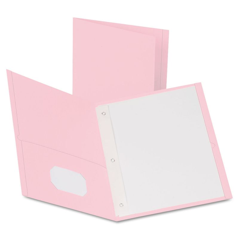 Oxford Twin-Pocket Folders with 3 Fasteners Letter 1/2" Capacity Pink 25/Box 57768