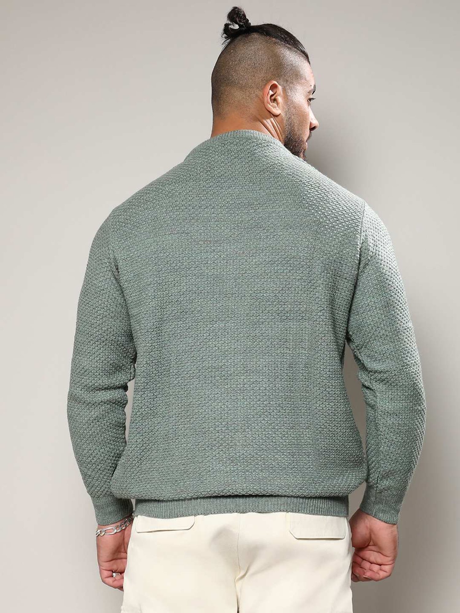 Instafab Plus Olive Green Regular Fit Self Pattern Plus Size Sweater