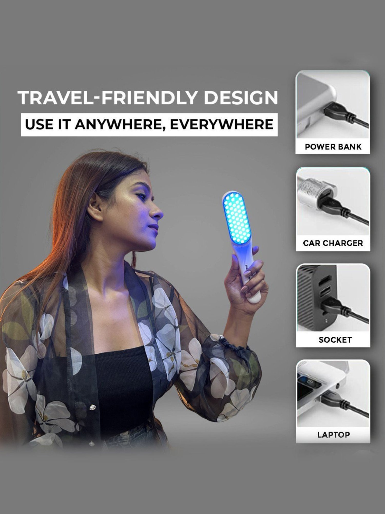 Winston Rechargeable Led Comb for Hair Growth, Vibration Scalp Massage - White