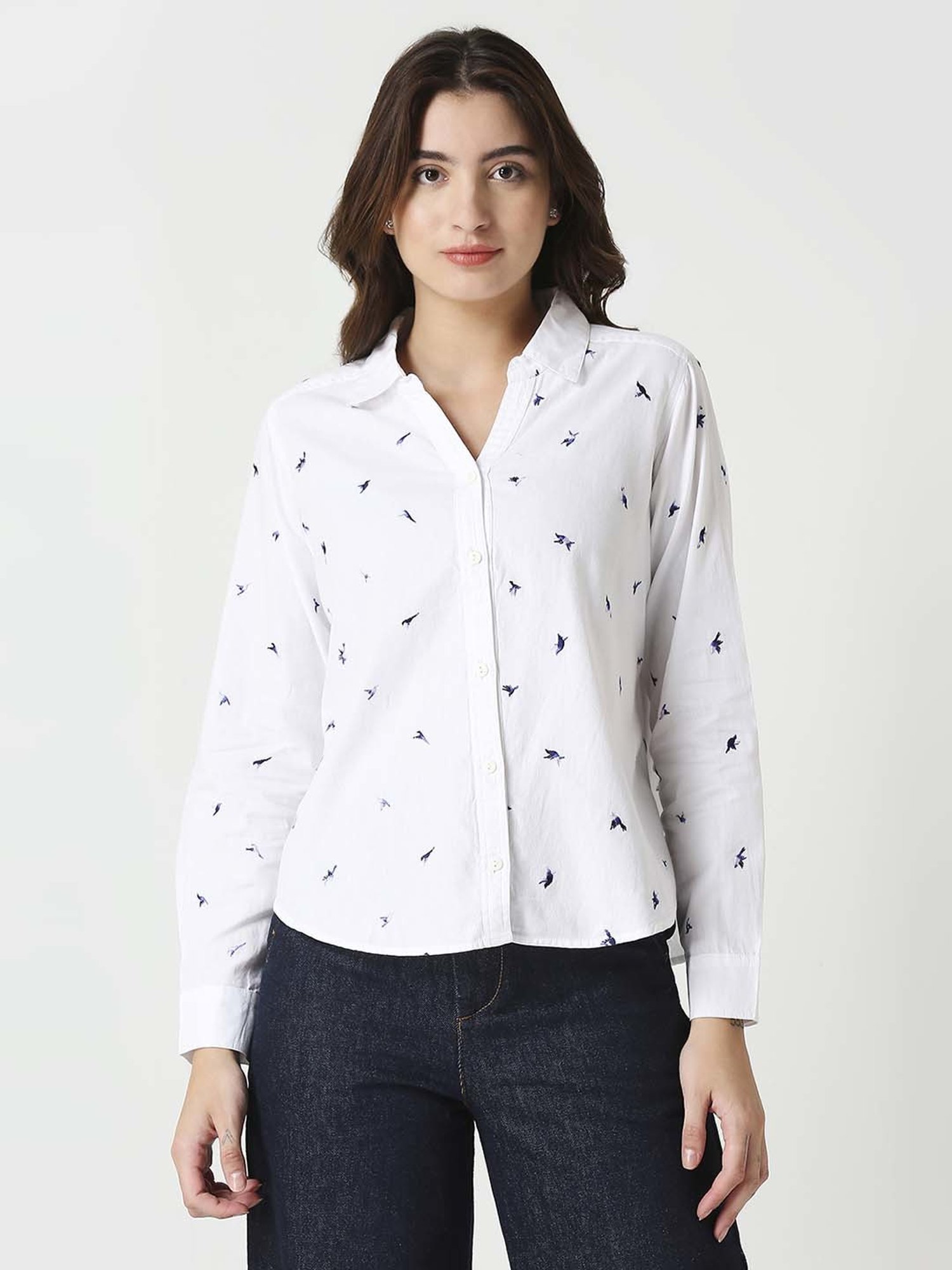 Remanika White Cotton Embroidered Shirt