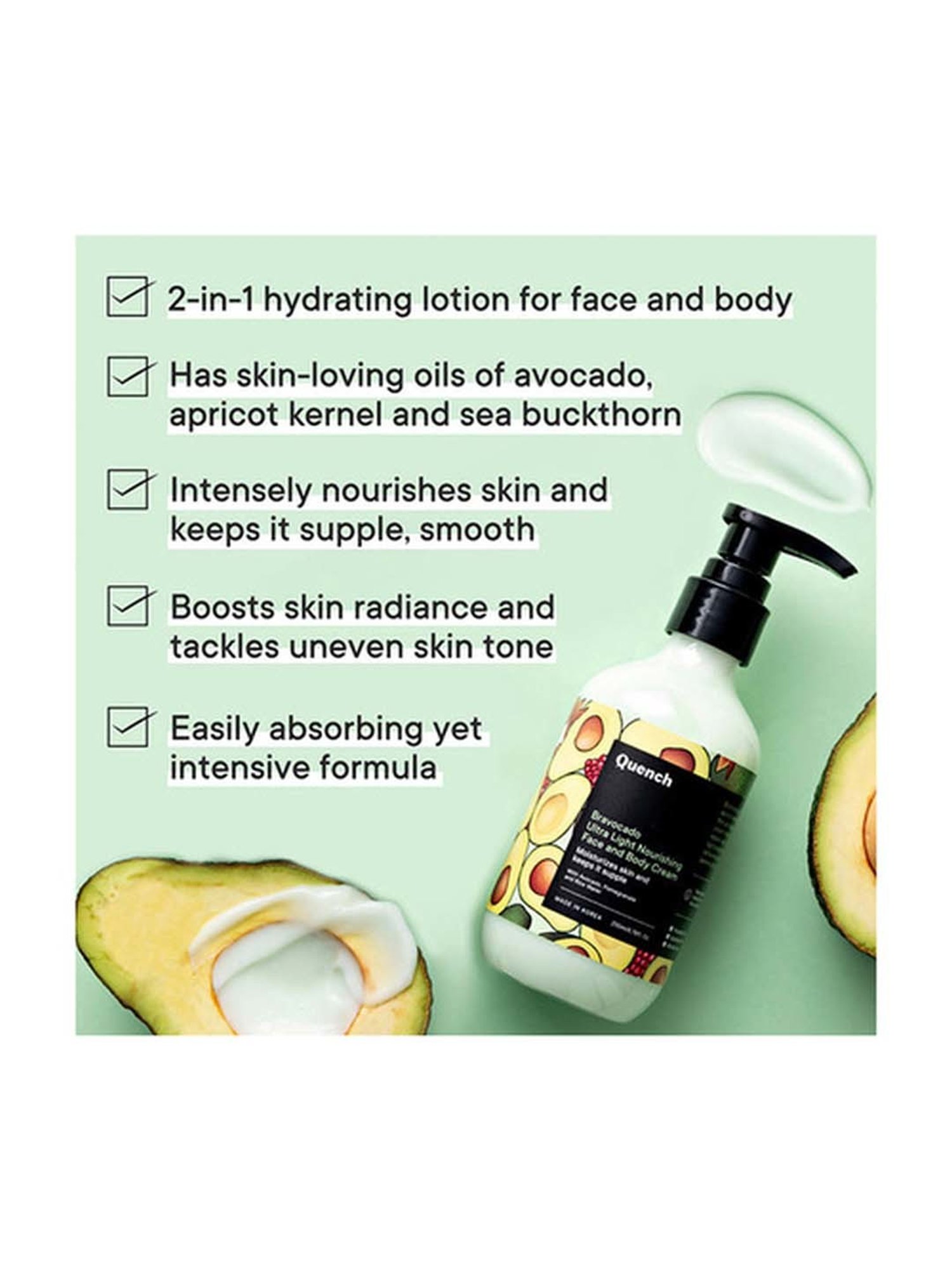 Quench Botanics Bravocado Ultra Light Nourishing Face and Body Cream - 200 ml