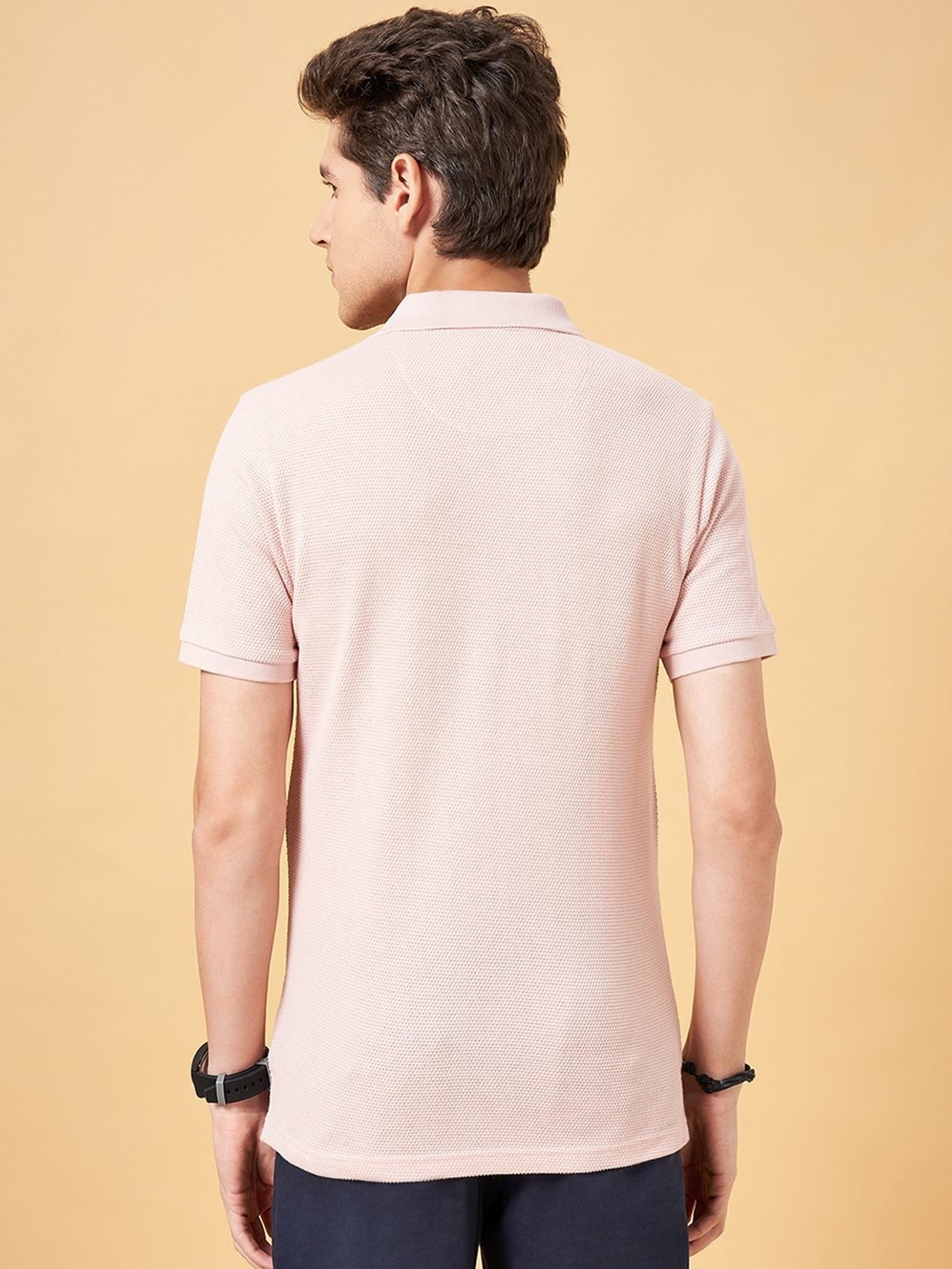 Byford by Pantaloons Coral Pink Cotton Slim Fit Polo T-Shirt