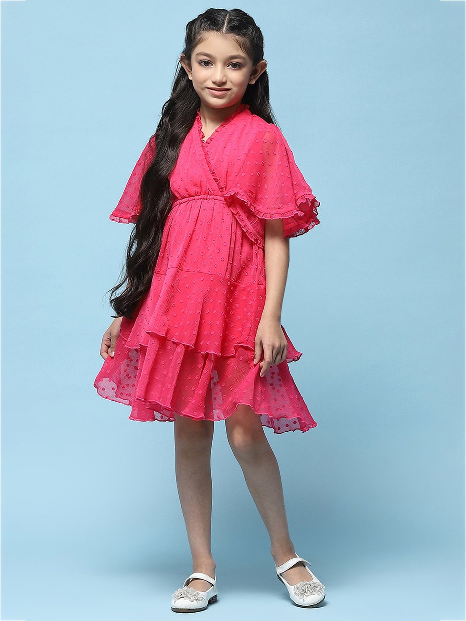BIBA Girls Pink Solid Dress