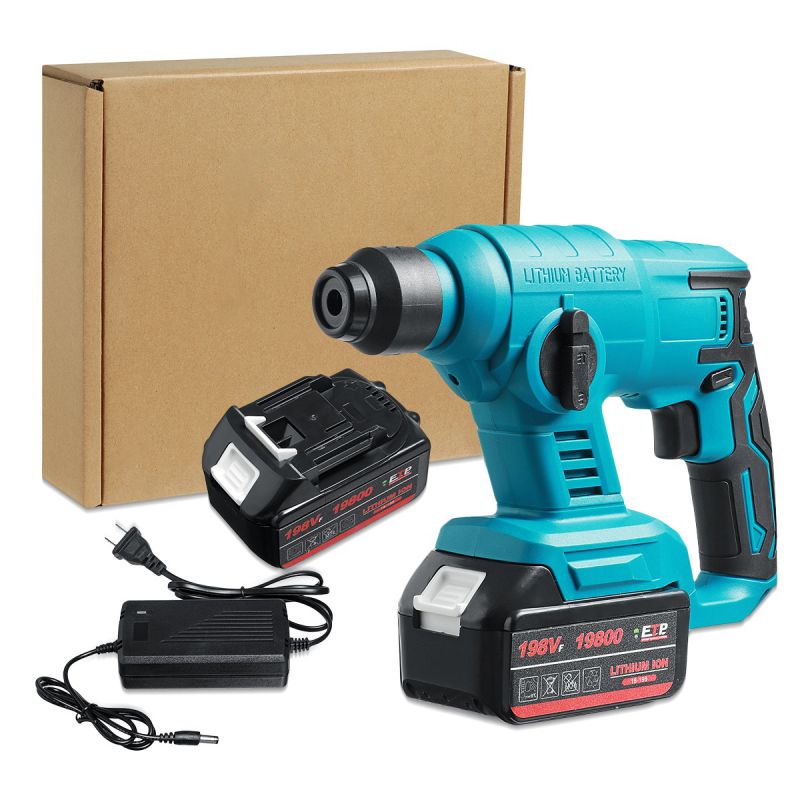Doersupp 198VF 19800mAh Brushless Electric Rotary Hammer Rechargeable Multifunction Impact Hammer Drill W/ 1pc/2pcs/None Battery-Two Batteries