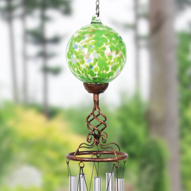 46.25" Solar Glass Ball Wind Chime Green - Exhart