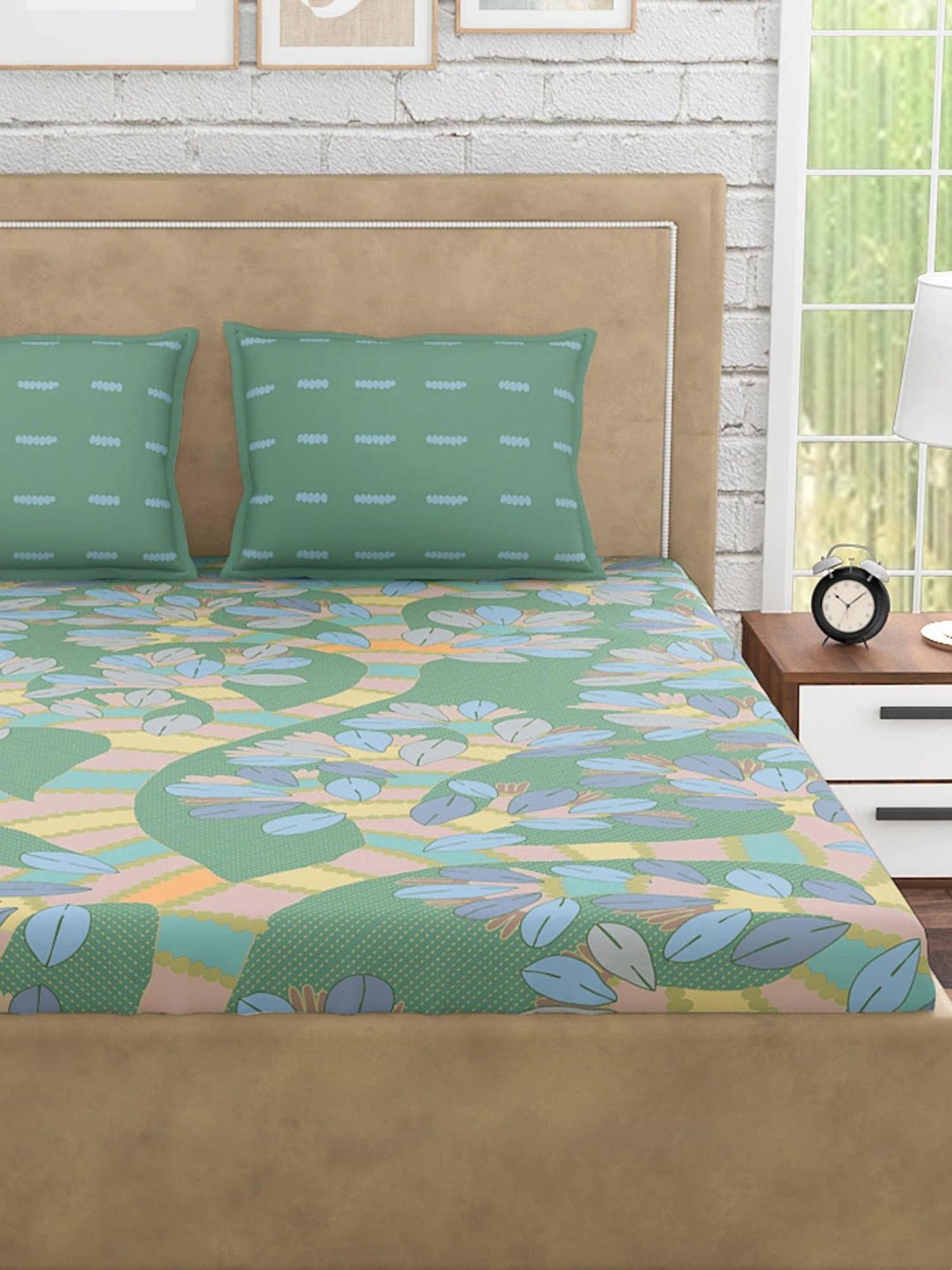 Petal Home Gondi Tree Green Cotton 300 TC Bedsheet