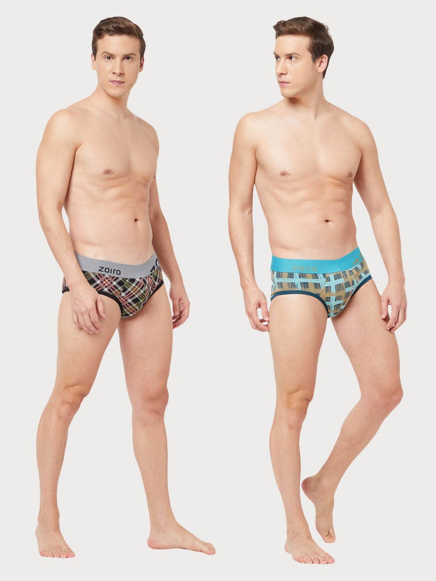 Zoiro Atlantic Deep & Black Regular Fit Checks Briefs - Pack Of 2