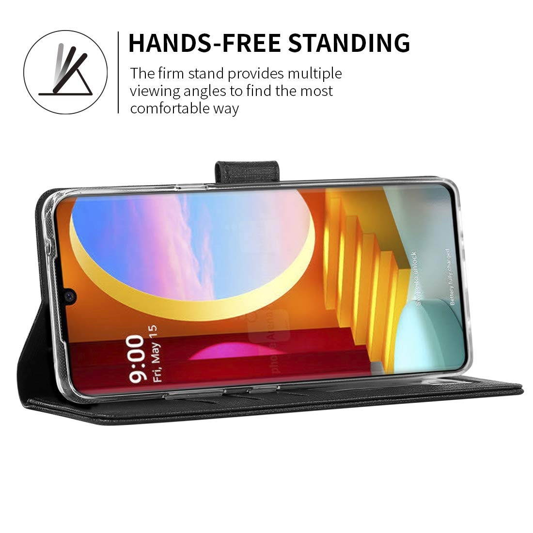 LG Velvet Wallet Case, LG Velvet Case with Kickstand, [TPU Inner Shell][ 3-Card Slots][Note Pockets] [Magnetic Suction] for LG Velvet (Black)