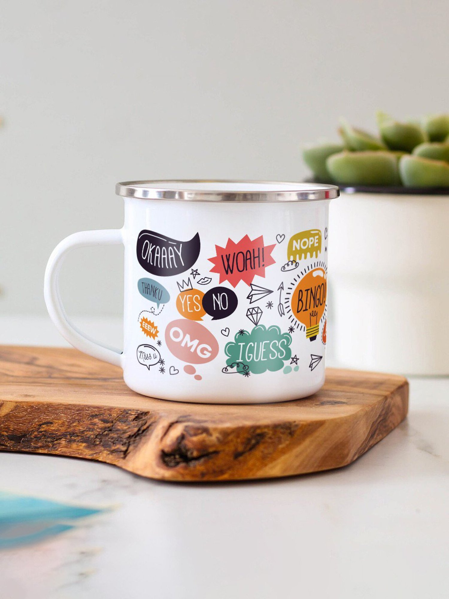 Gathari Enamel White Stainless Steel Coffee Mug