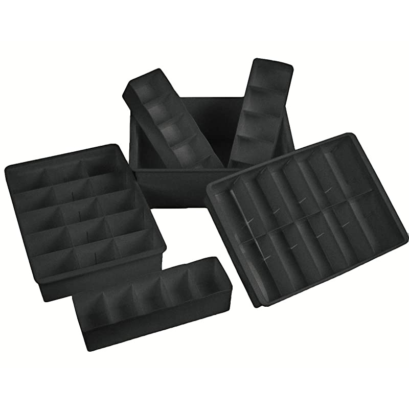 Adjustable Drawer Organizers 6 Set with Customizable Dividers in Stackable Durable Plastic for Underwear Crafts Baby Clothes Office Bathroom amp Under Sink Storage Black