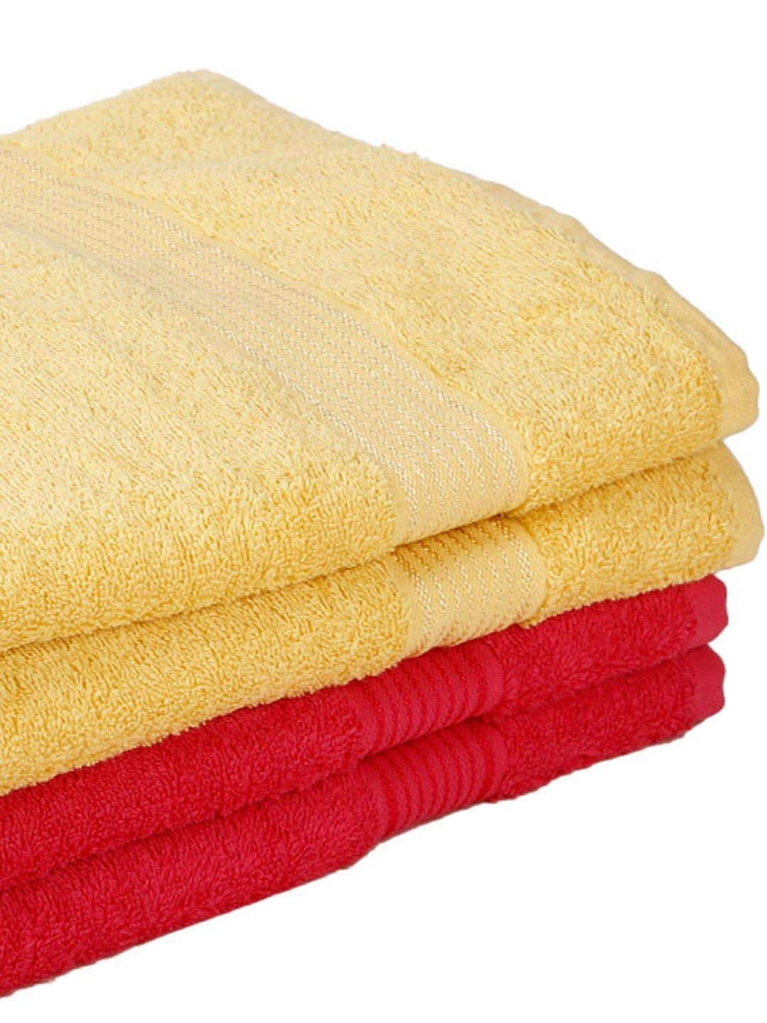 LORENA 100% Cotton Super-Soft Terry Towels -4pc Bath Towel (d`ross) solid-yellow/pink