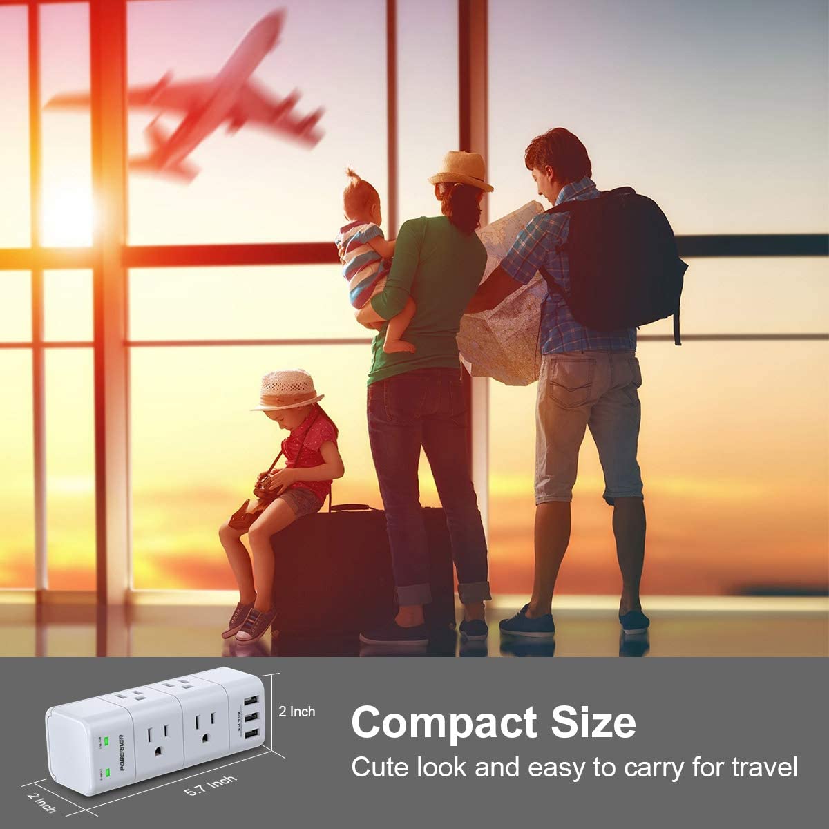 Surge Protector Wall Mount , Outlet Splitter with Rotating Plug, Power Strip with 6 Outlet Extender (3 Side) and 3 USB Ports, 1680 Joules, for Home/School/Office/Travel, White