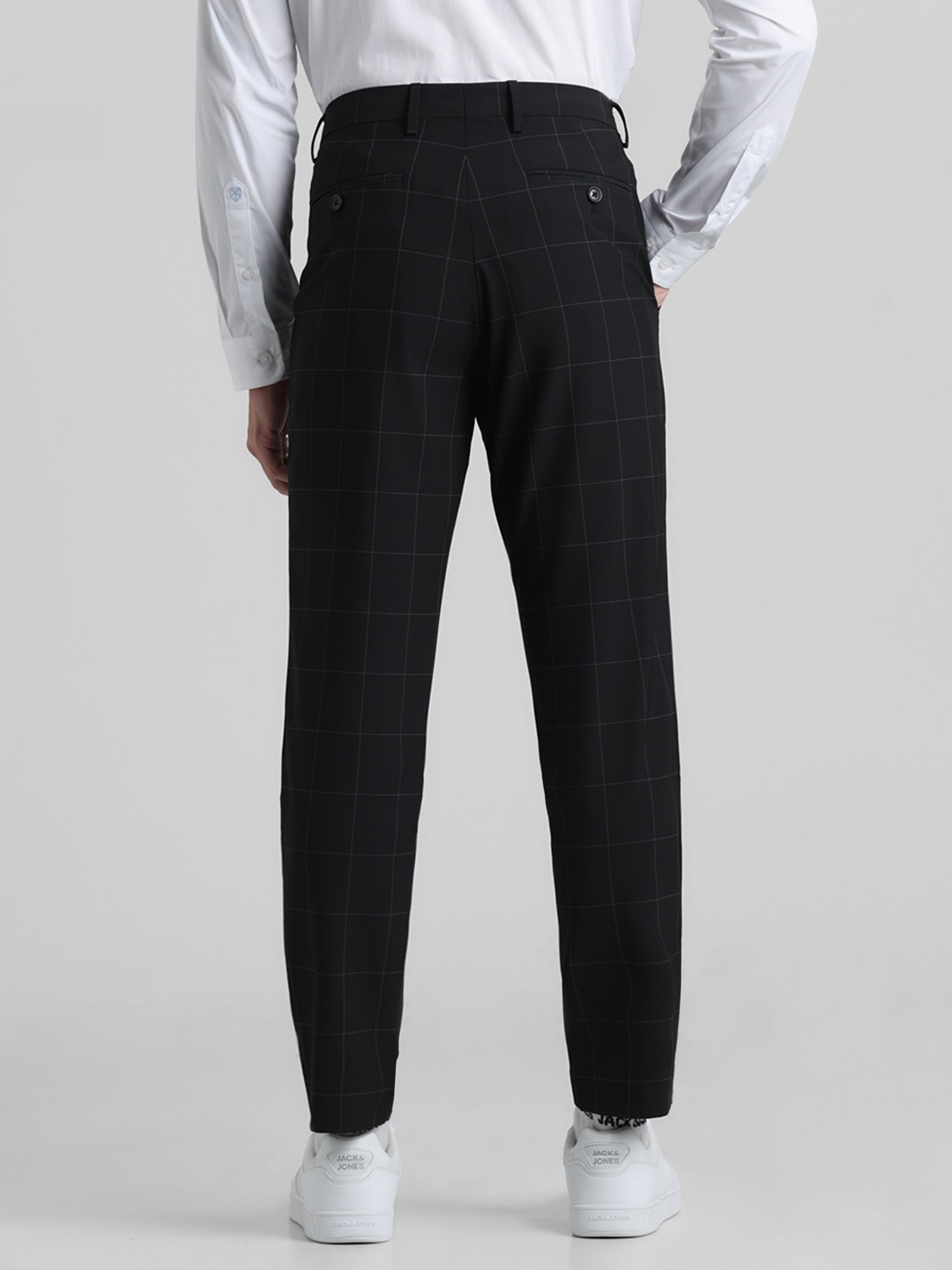 Jack & Jones Black Slim Fit Check Flat Front Trousers
