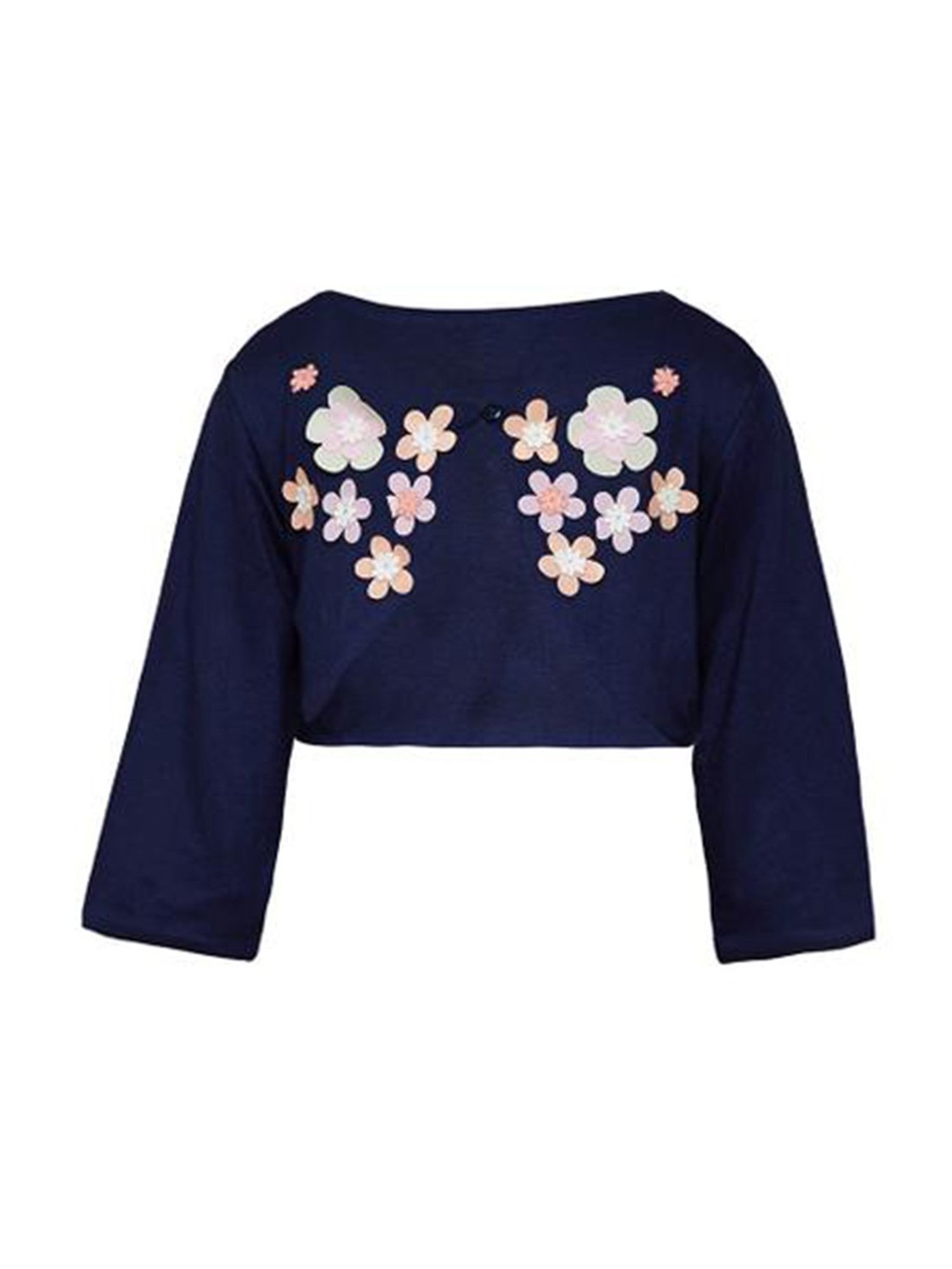 A Little Fable Kids Navy Applique Shrug
