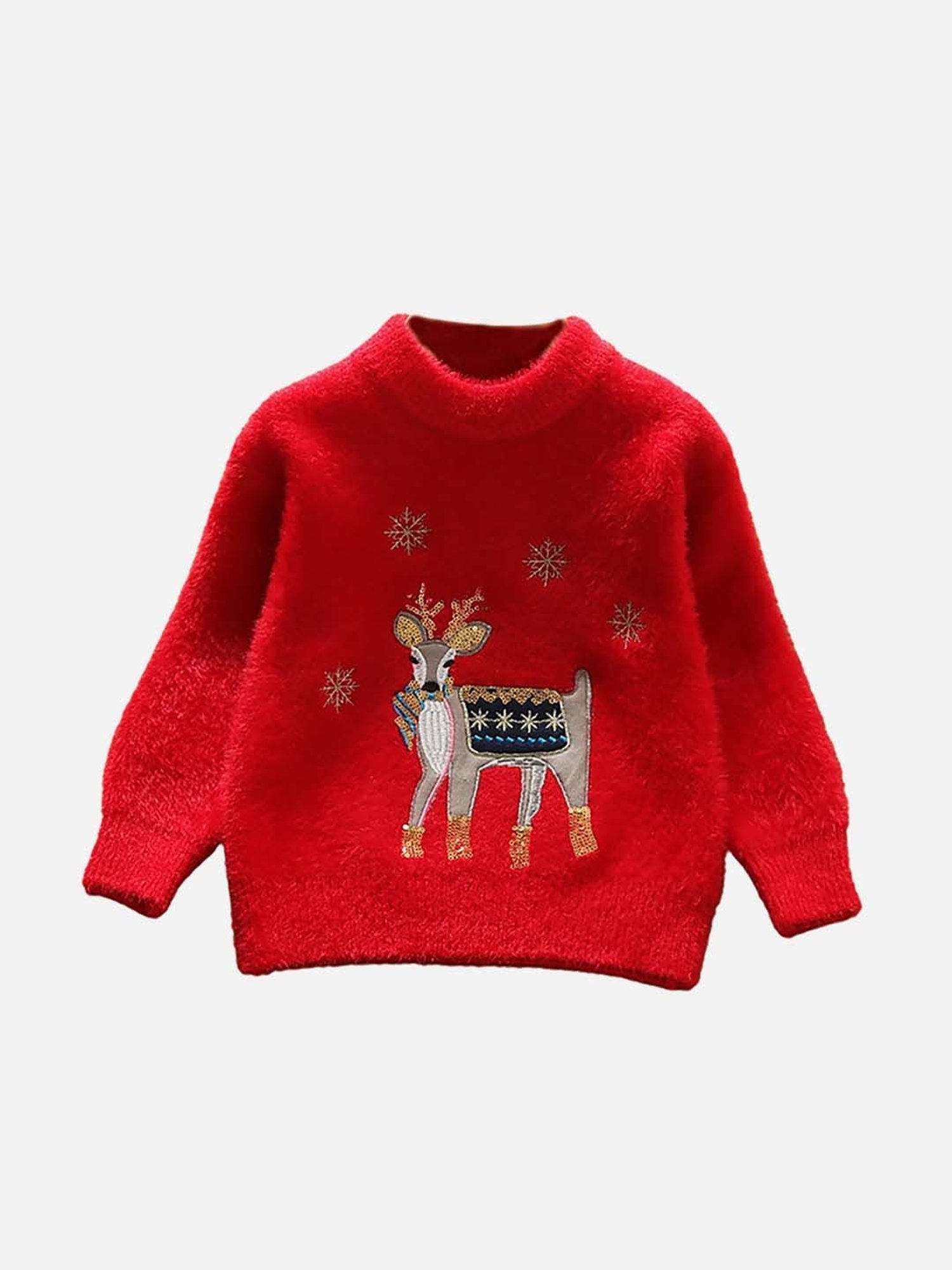 Little Surprise Box Kids Red Embroidered Full Sleeves Sweater